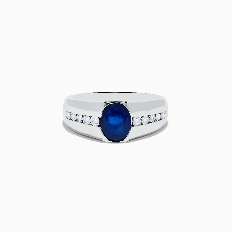 Men's 14K White Gold Sapphire and Diamond Ring