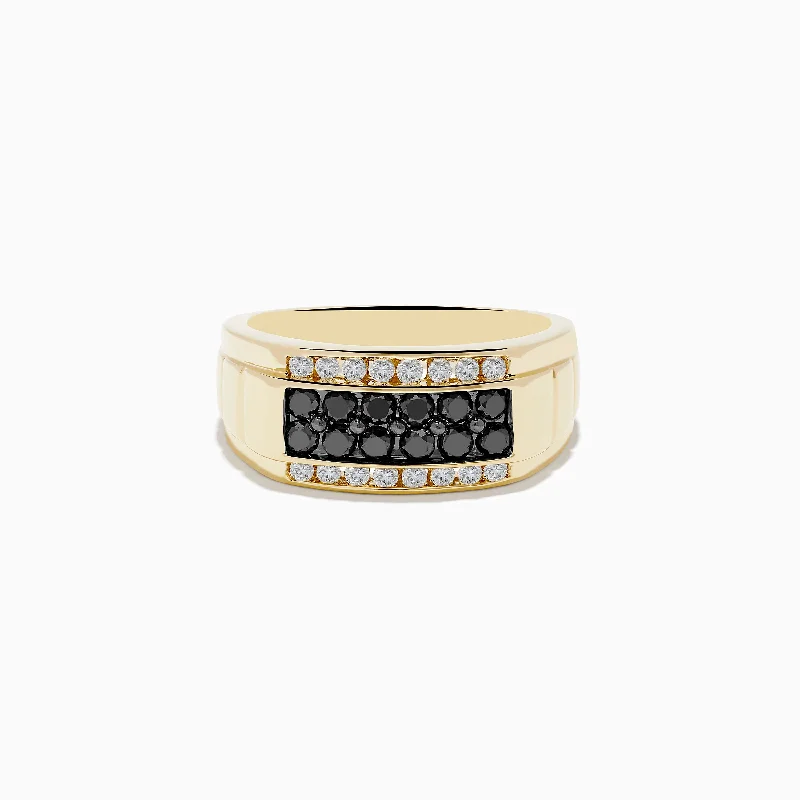 Men's 14K Yellow Gold White and Black Diamond Ring