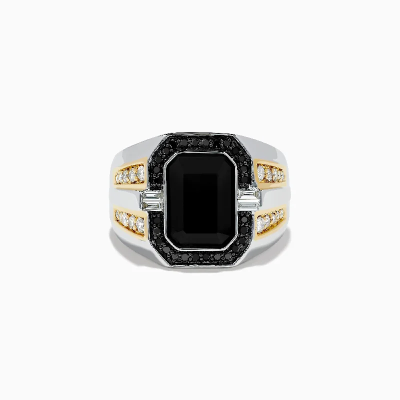 Men's 14K White & Yellow Gold White and Black Diamond Onyx Ring