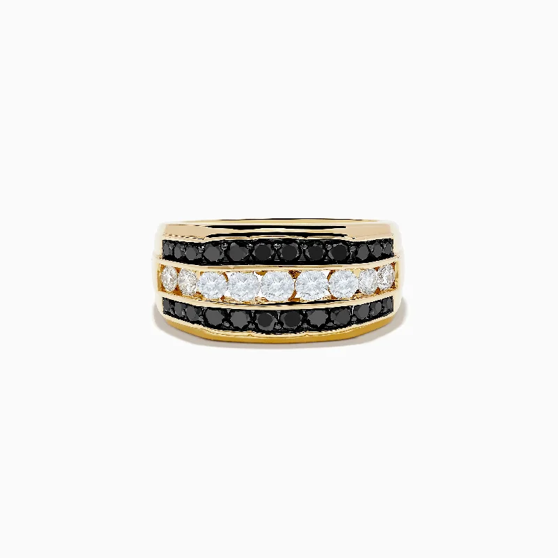 Men's 14K Yellow Gold Black and White Diamond Ring