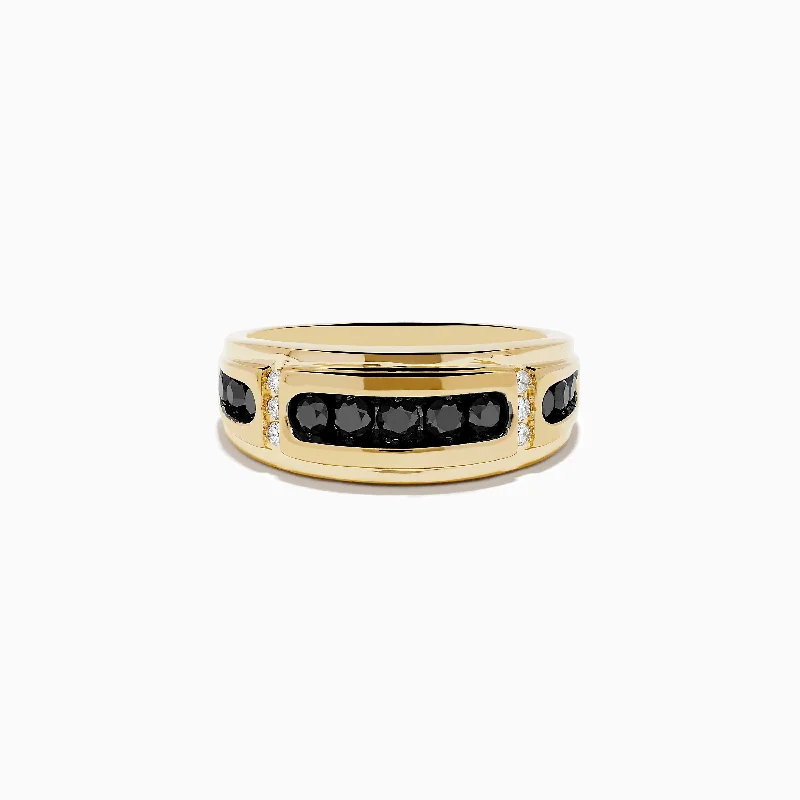 Men's 14K Yellow Gold Black and White Diamond Ring