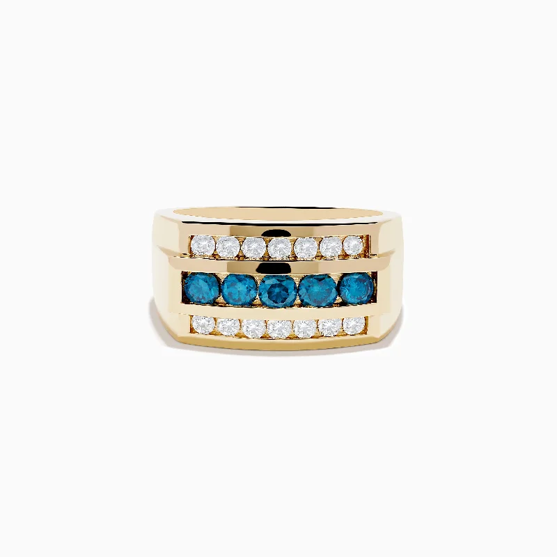 Men's 14K Yellow Gold Blue and White Diamond Ring