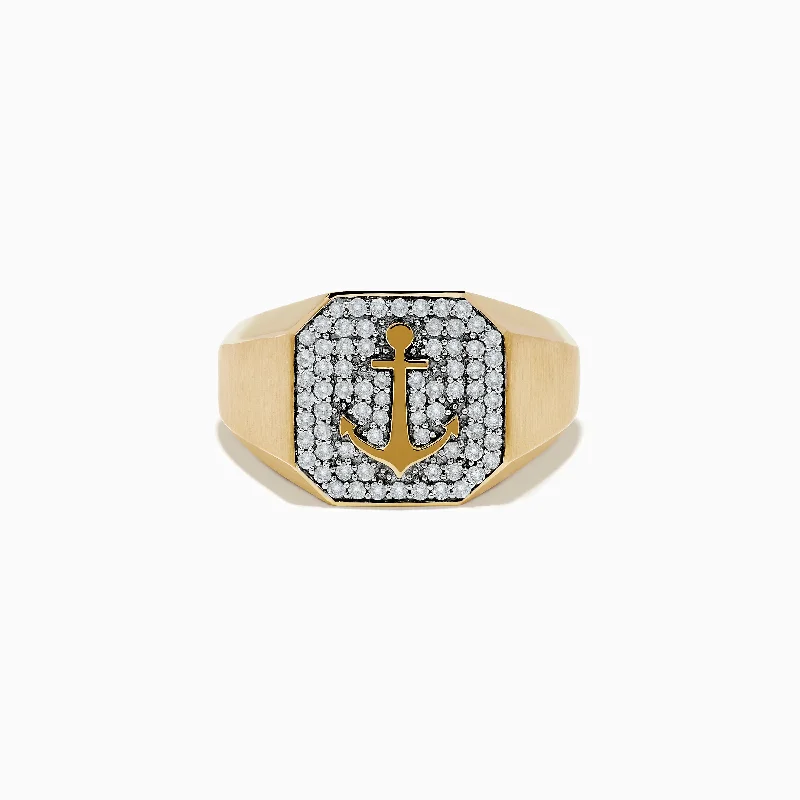 Men's 14K Yellow Gold Diamond Anchor Ring