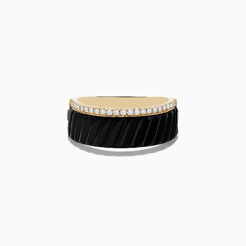 Men's Eclipse14K Yellow Gold Onyx and Diamond Band Ring