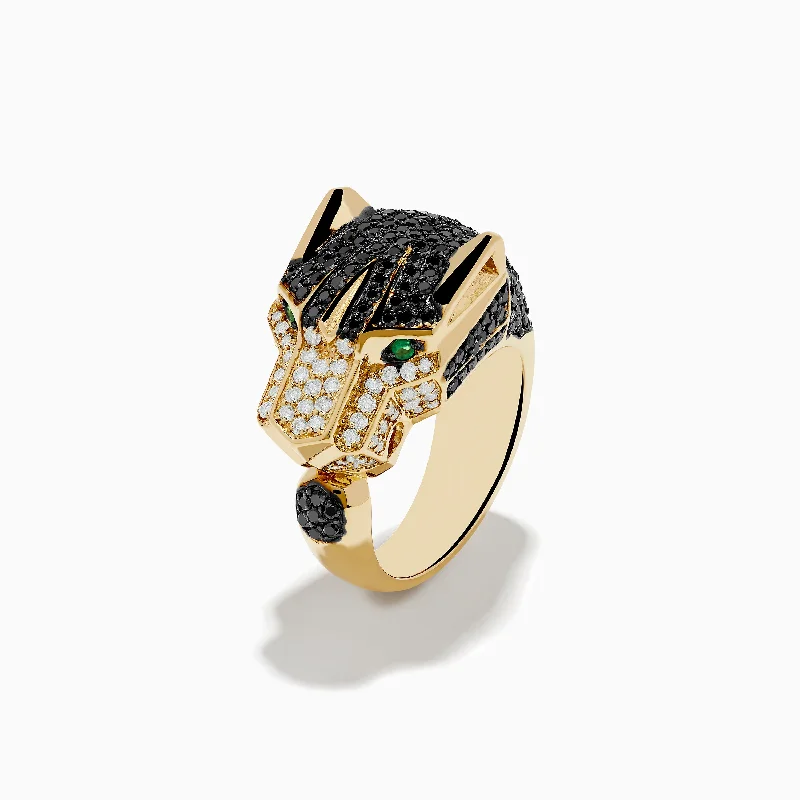 Men's Signature 14K Yellow Gold Diamond and Emerald Panther Ring