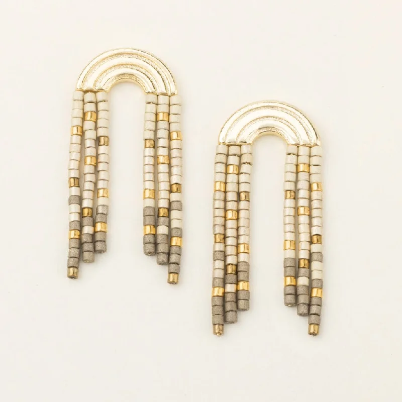 Chromacolor Miyuki Rainbow Fringe Earrings - Pewter Multi/Gold