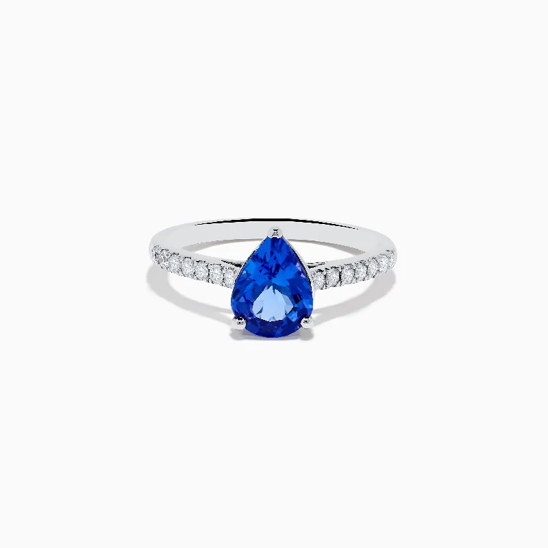 Nahla 14K White Gold Pear Tanzanite and Diamond Solitaire Ring