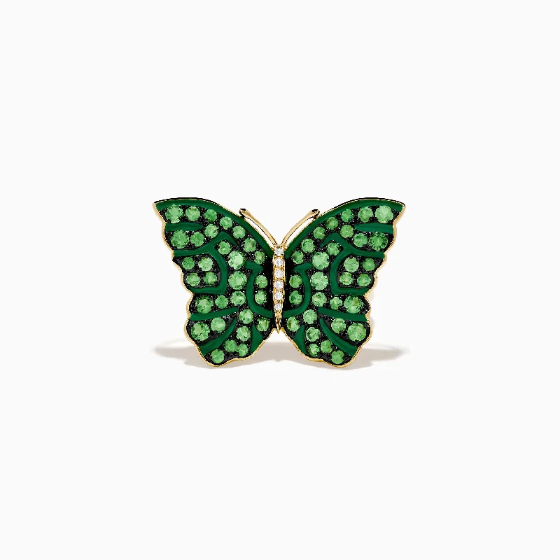 Nature 14K Yellow Gold Tsavorite and Diamond Butterfly Ring