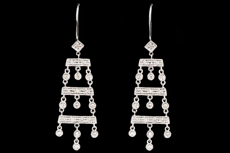 Modern 14K White Gold .15 CTW Round Brilliant Cut Diamond Dangle Earrings