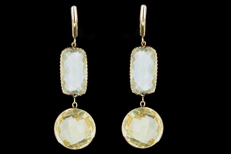 Modern 14K Yellow Gold Prasiolite and Citrine Earrings