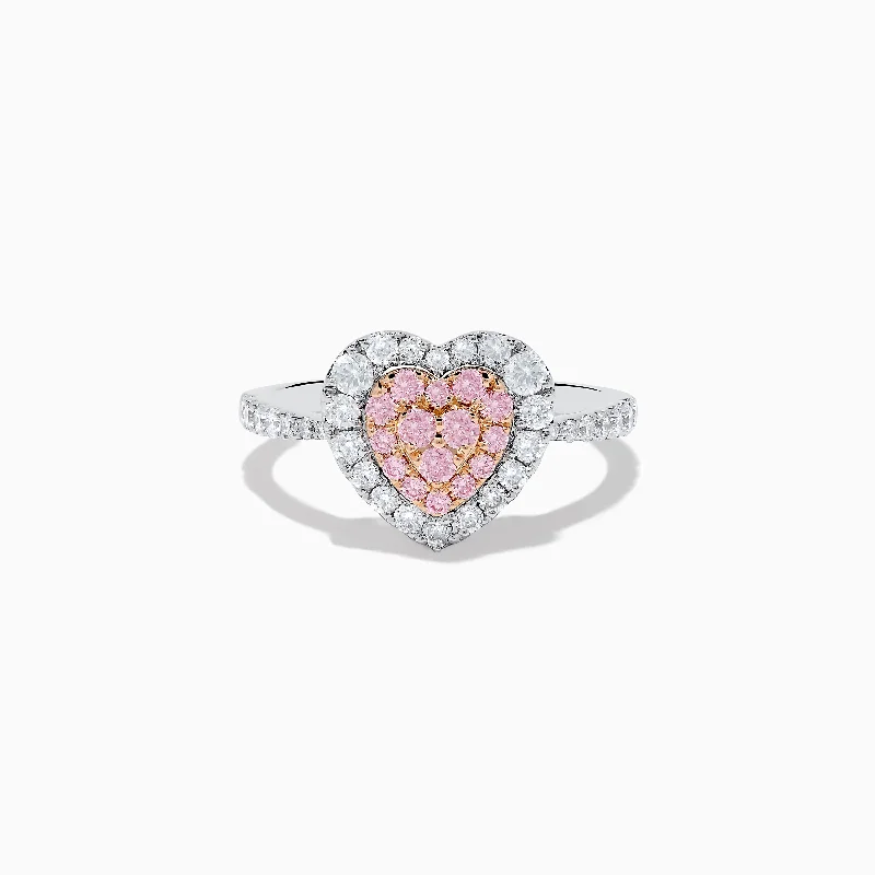 Novelty 18K Two Tone Gold Pink and White Diamond Heart Ring