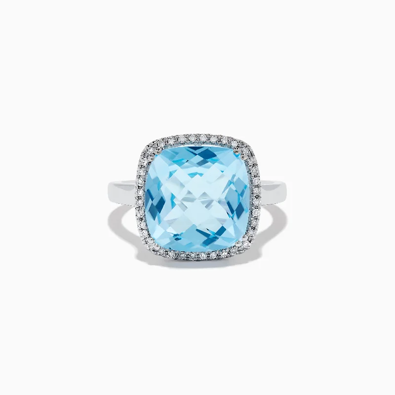 Ocean Bleu 14K White Gold Blue Topaz and Diamond Ring