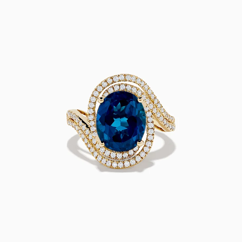 Ocean Blue 14K Gold London Blue Topaz and Diamond Ring