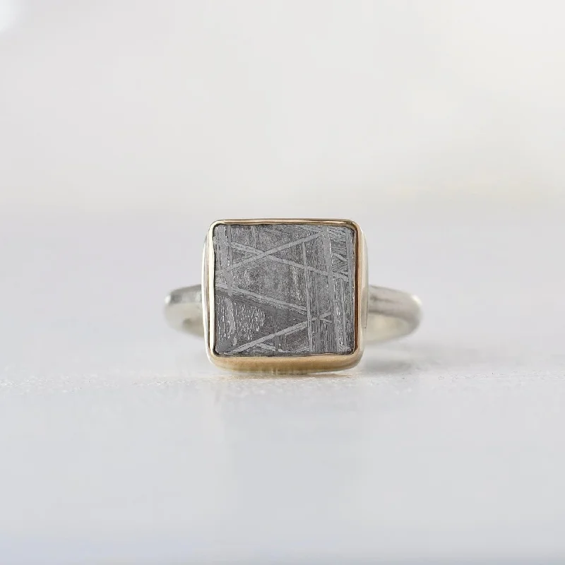 Jamie Joseph Ring with Small Rectangular Scrimshaw Meteorite