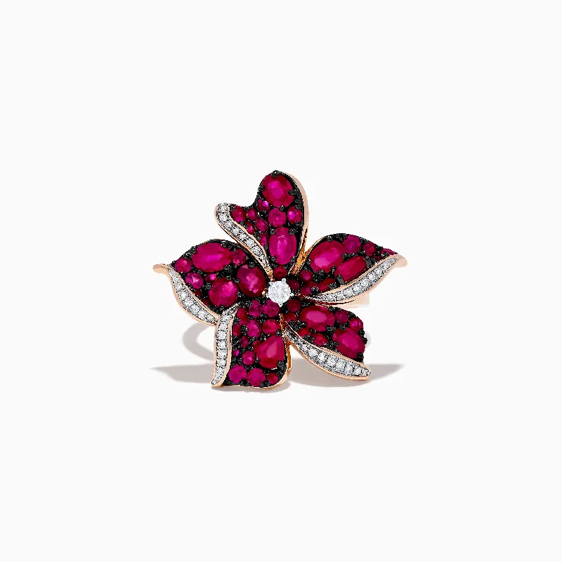 Ruby Royale 14K Rose Gold Ruby and Diamond Flower Ring