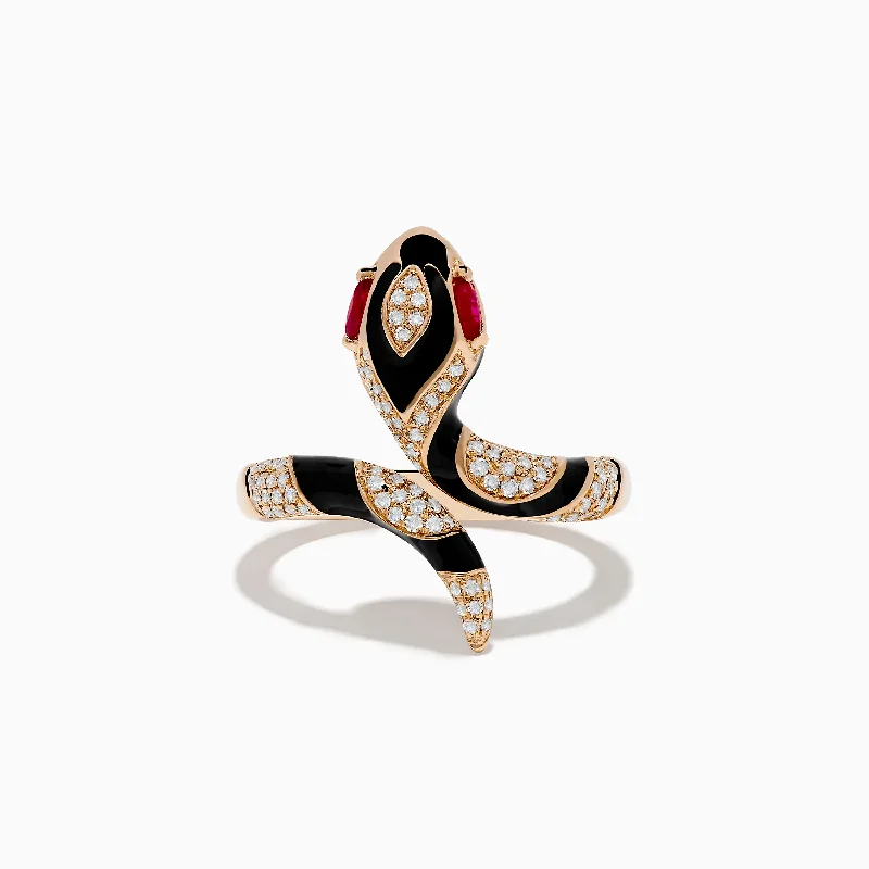 Safari 14K Rose Gold Ruby and Diamond with Black Enamel Snake Ring