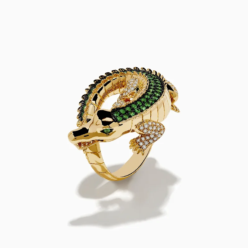 Safari 14K Yellow Gold Tsavorite and Diamond Alligator Ring