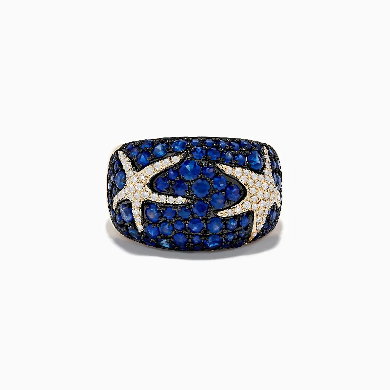 Seaside 14K Yellow Gold Sapphire and Diamond Starfish Ring