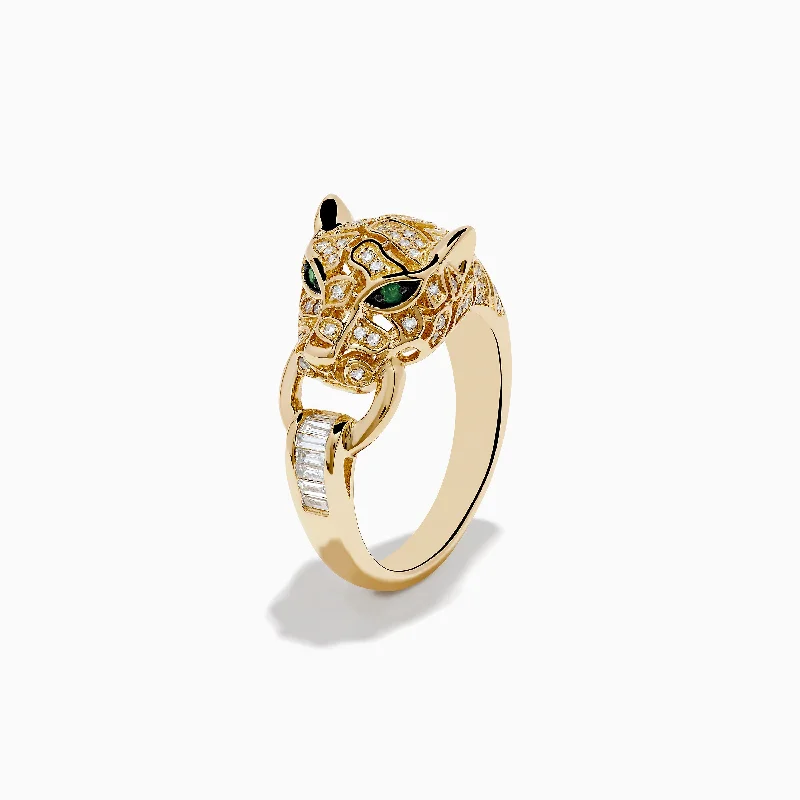 Signature 14K Yellow Gold Diamond and Emerald Panther Ring