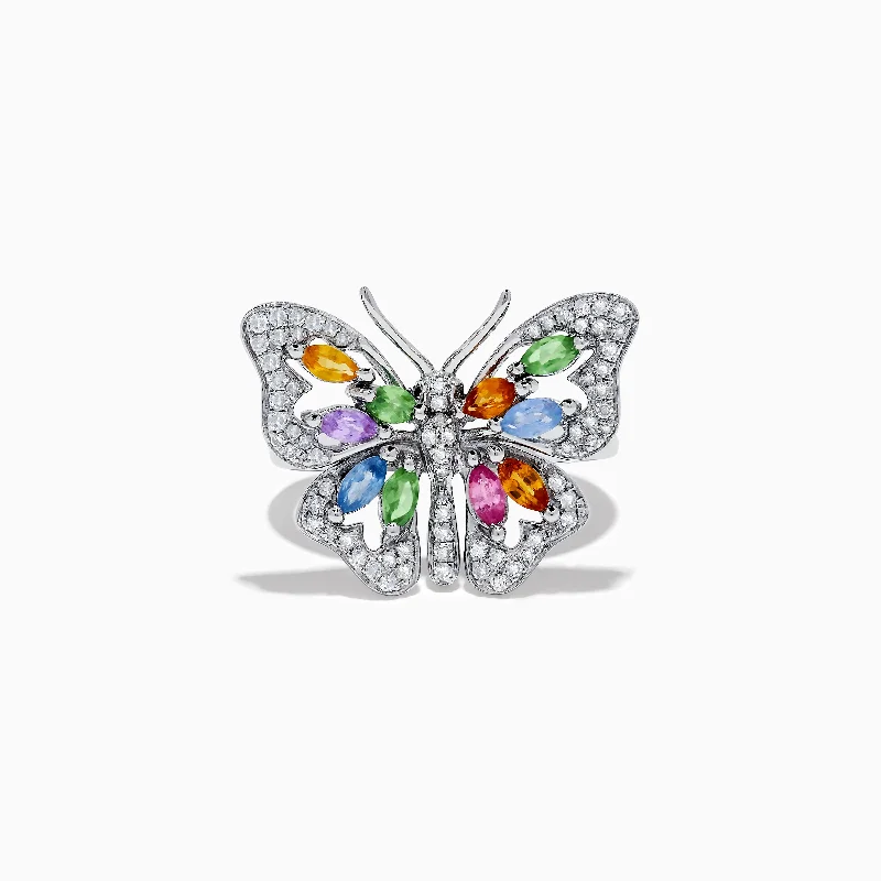 Watercolors 14K Gold Multi Sapphire and Diamond Butterfly Ring