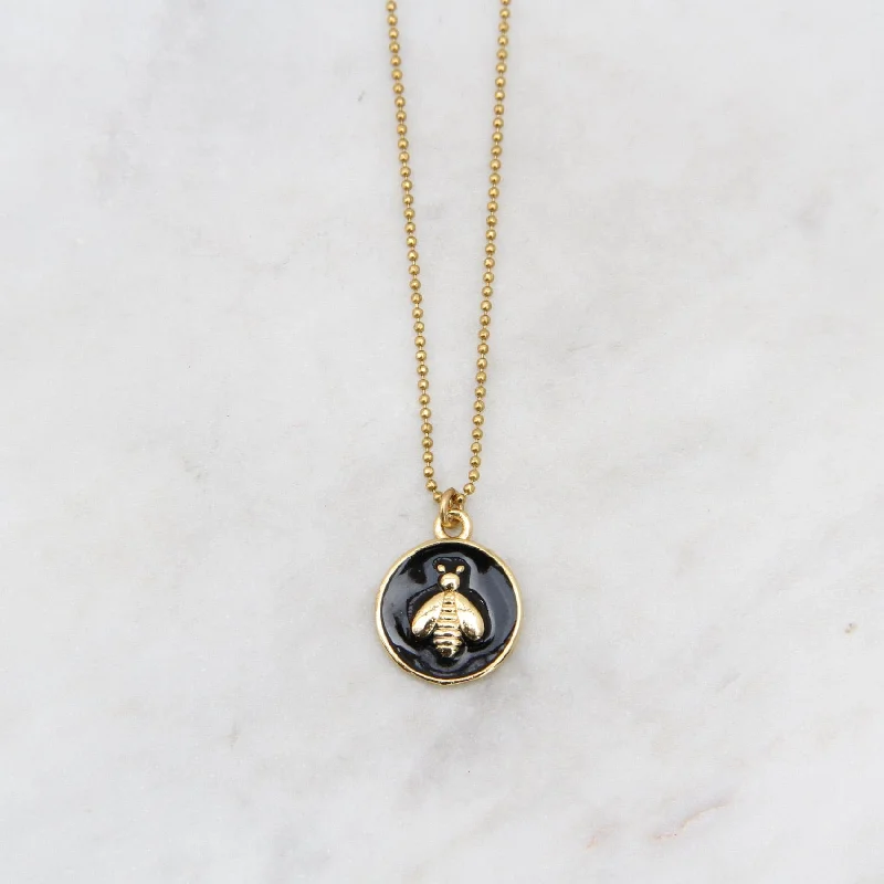 Enamel Bee Necklace - Black