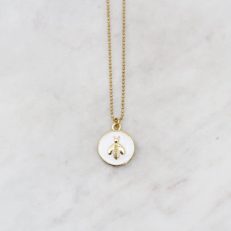 Enamel Bee Necklace - White