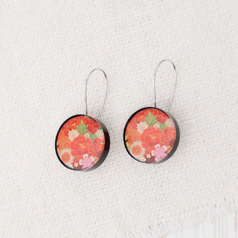 Red Kimono Round Earrings