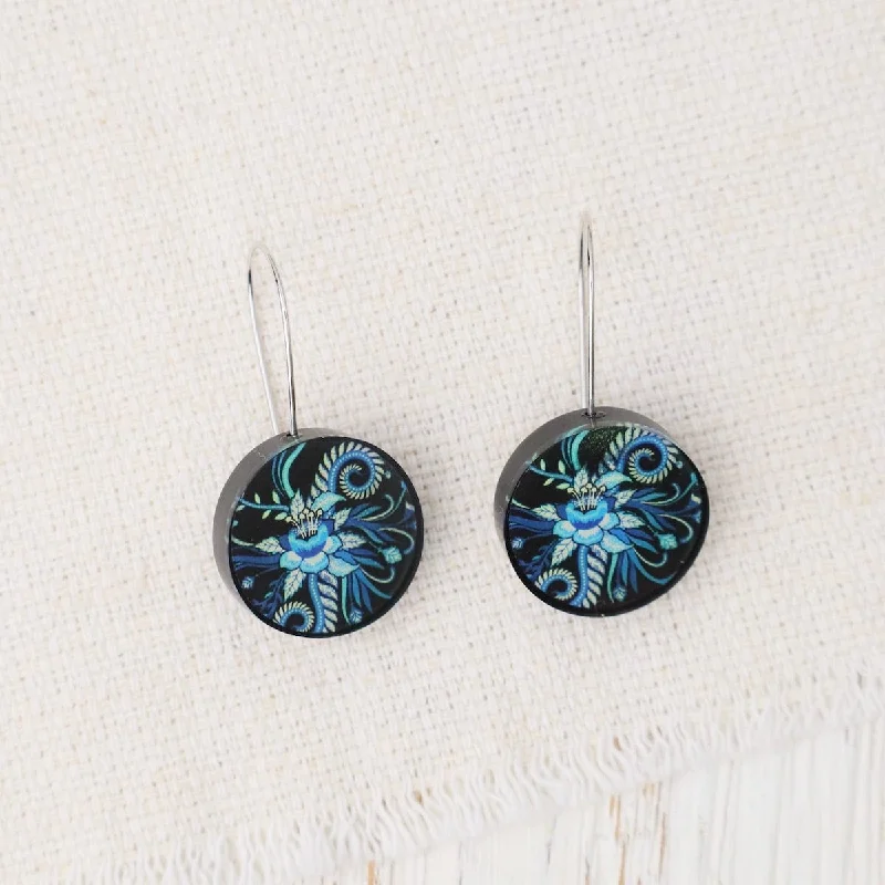 Blue Kimono Round Earrings