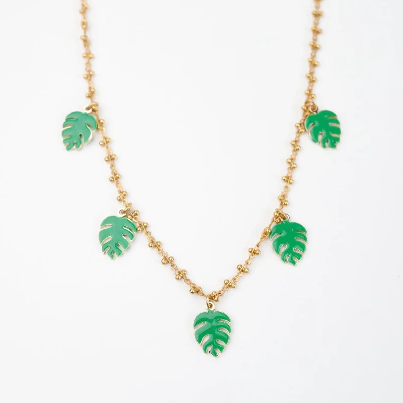 Enamel Frond Necklace - Green