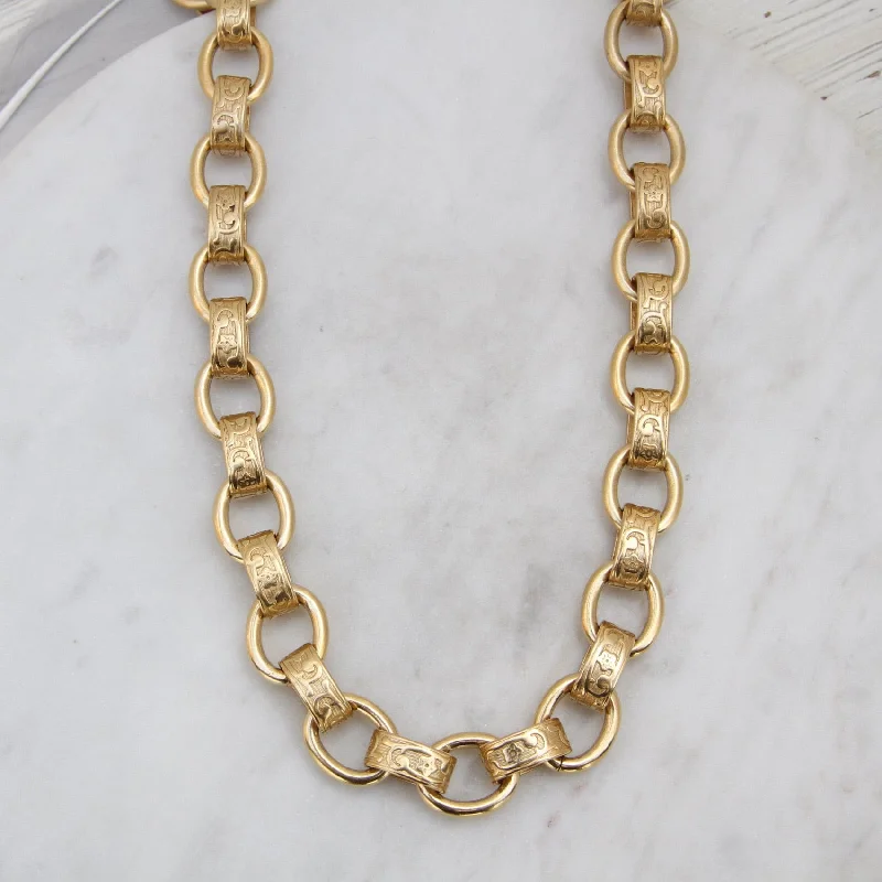 Alternating Patterned & Plain Link Heavy Chain Necklace