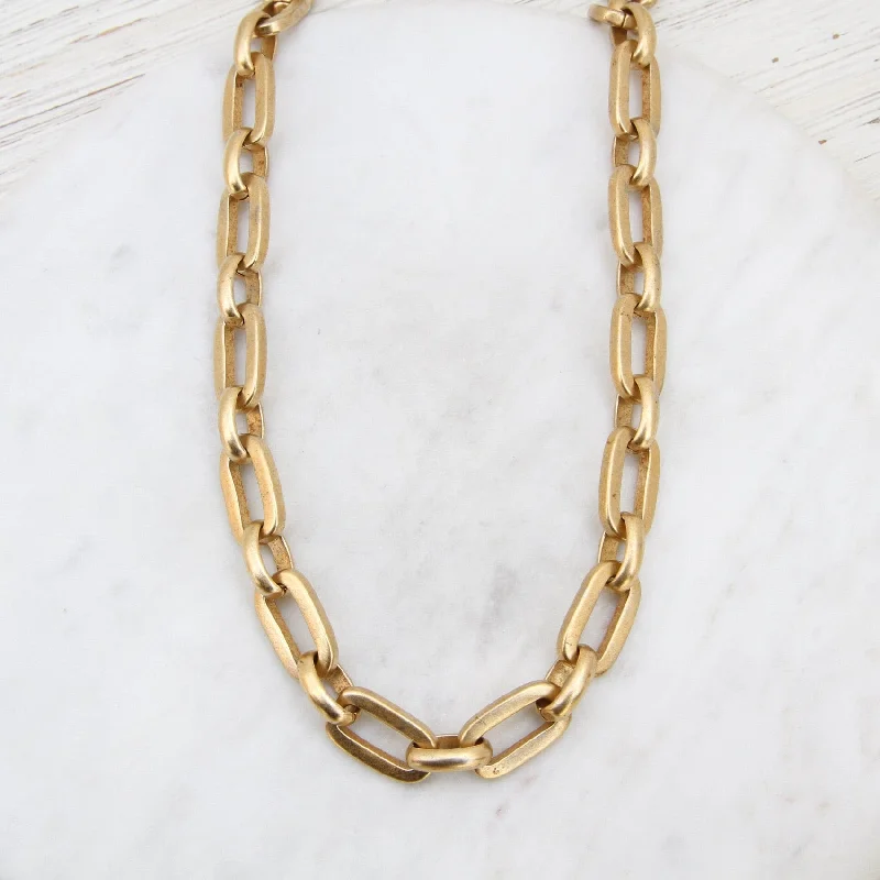 Alternating Rectangle & Oval Link Heavy Chain Necklace