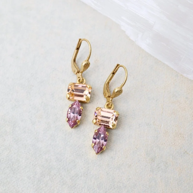 Pink & Peach Double Crystal Earrings - Gold Plate