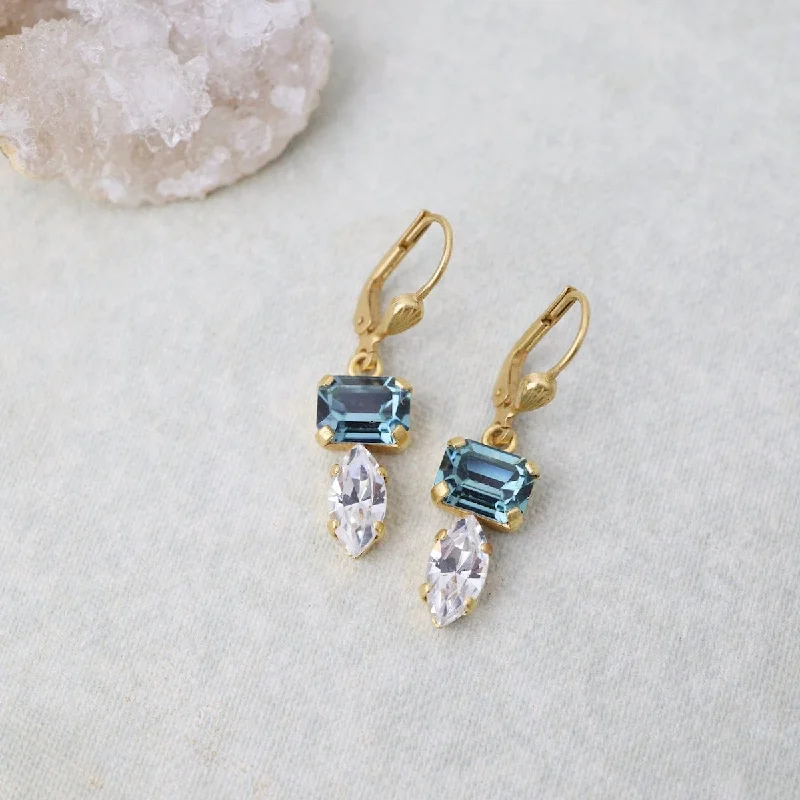 Sapphire & Shade Double Crystal Earrings - Gold Plate