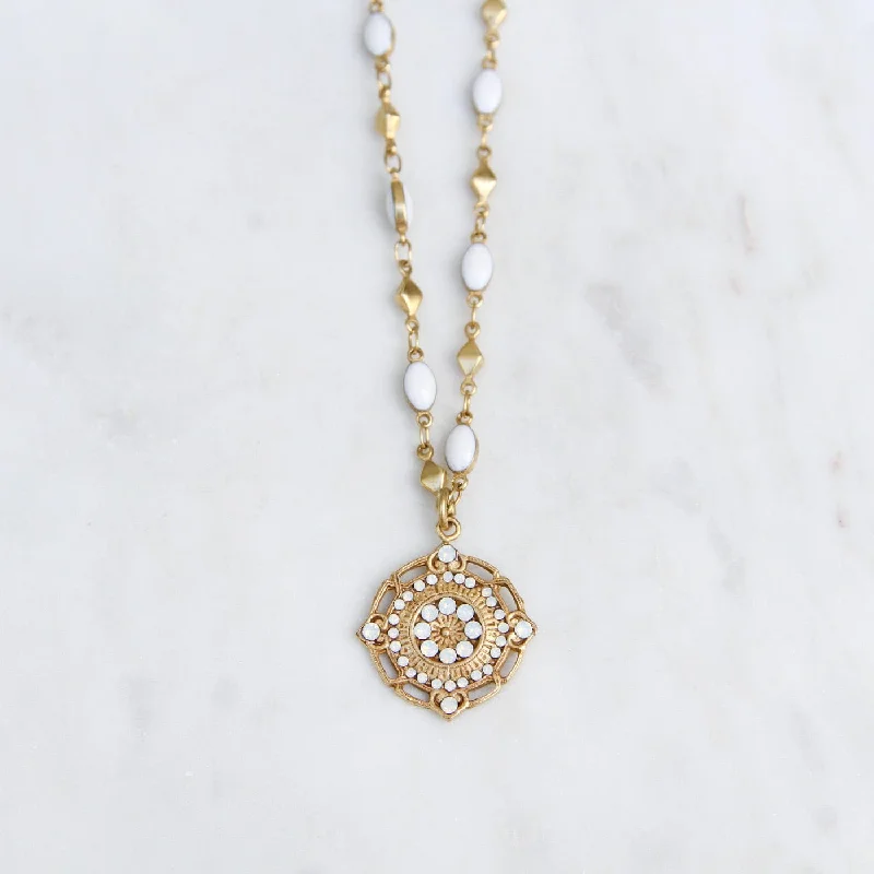 Rhinestone & Enamel Medallion Necklace