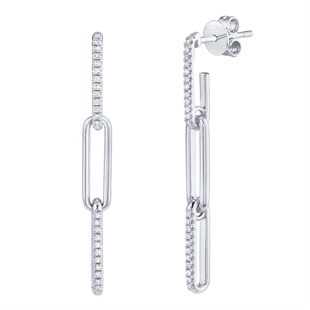 14K White Gold Diamond Dangle Link Earrings