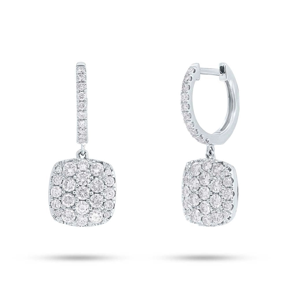 14K White Gold Square Diamond Pave Dangle Earrings