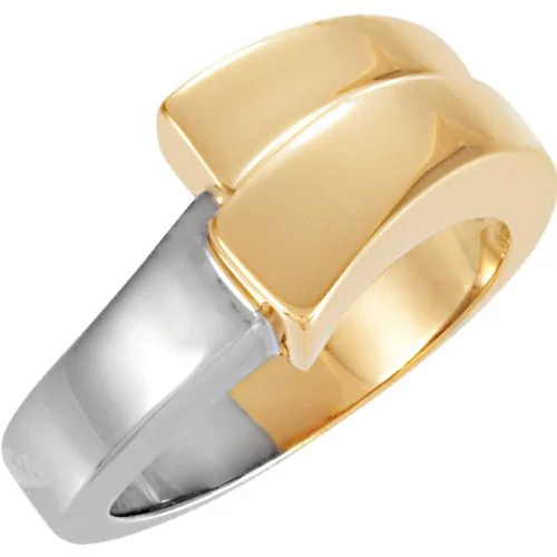 14k Yellow and White Two Step Bypass Ring, Size 6 to 7