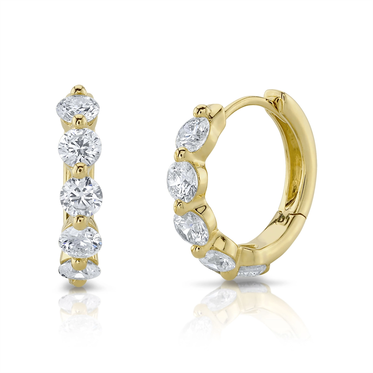 14K Yellow Gold Diamond Huggie Earrings