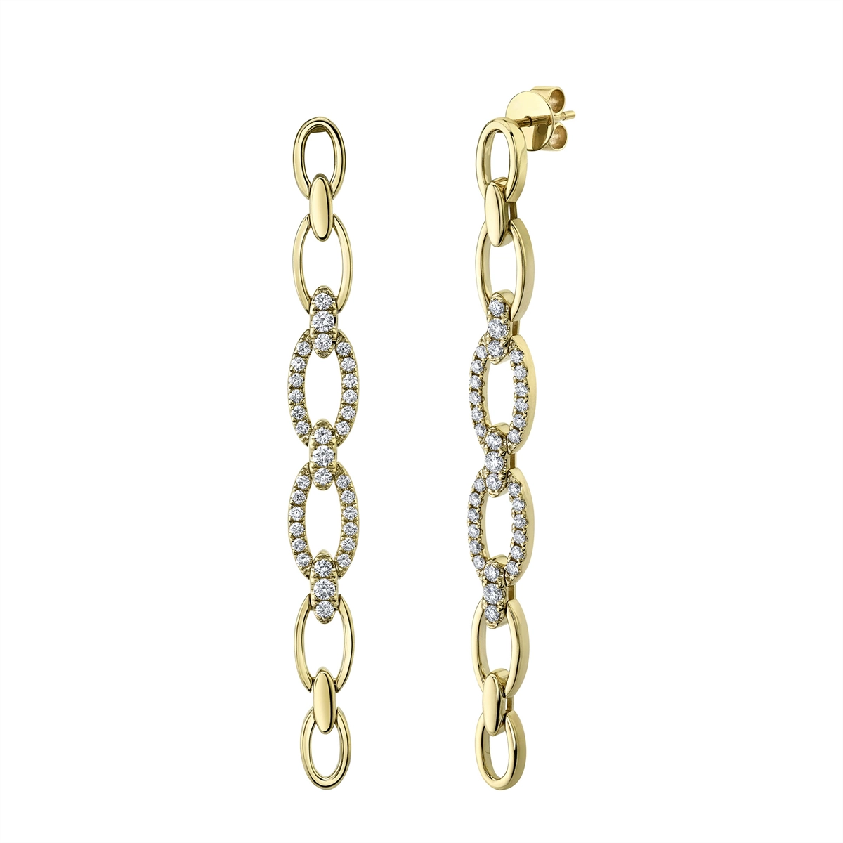 14K Yellow Gold Diamond Link Dangle Earrings