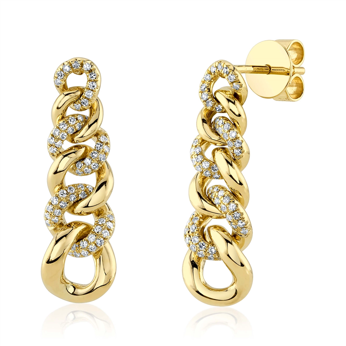 14K Yellow Gold Diamond Link Earrings