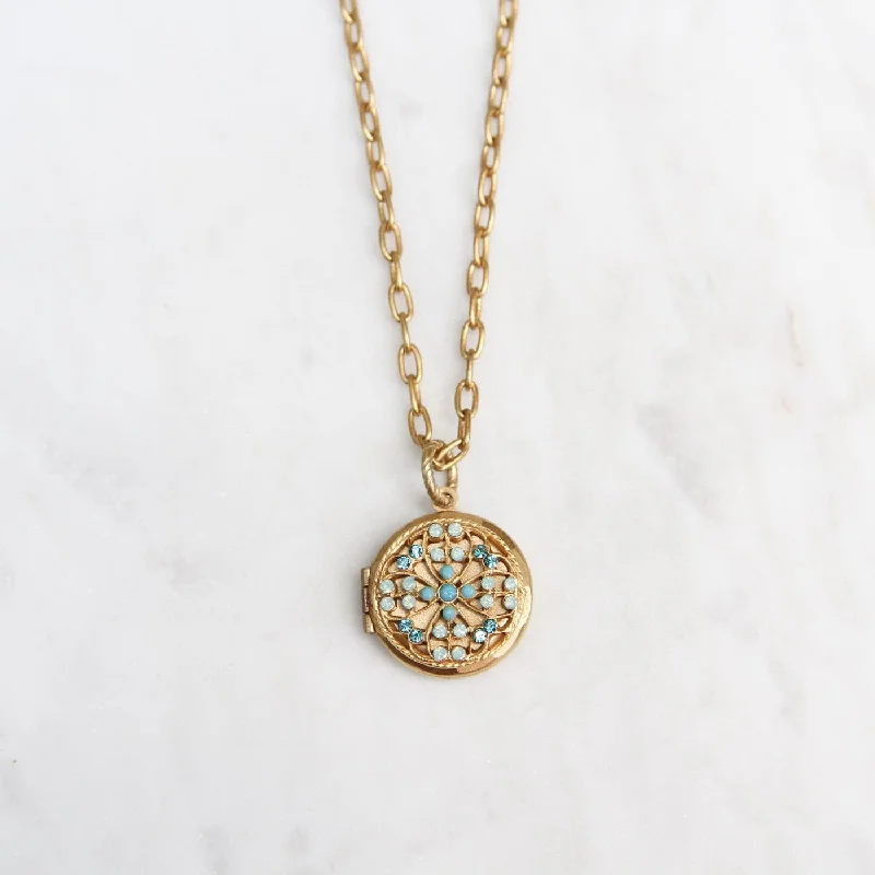 Rhinestone Flower Locket Necklace