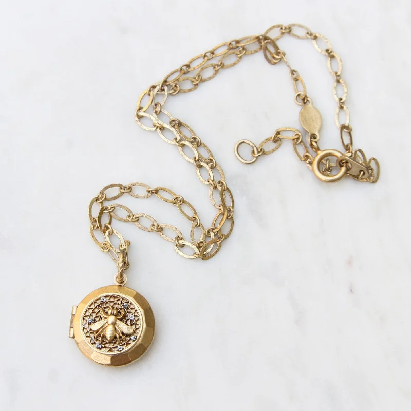 Rhinstone Bee Locket Necklace