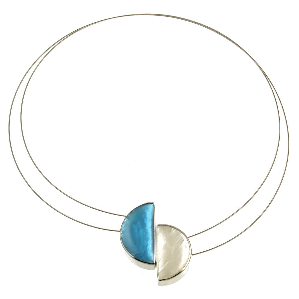 Aqua & White Half Moon Necklace