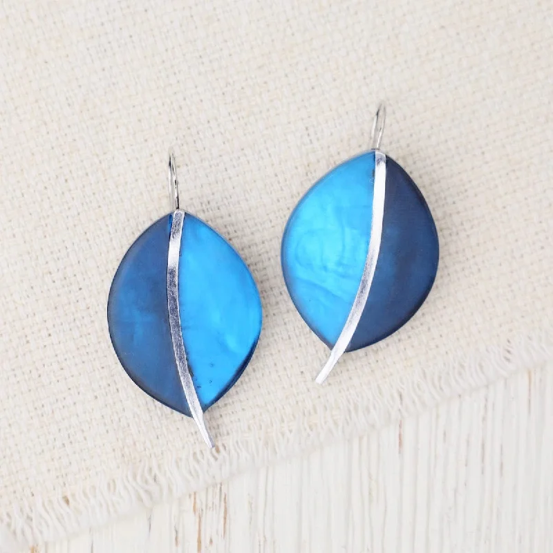 Two Tone Blue Leaf Earrings