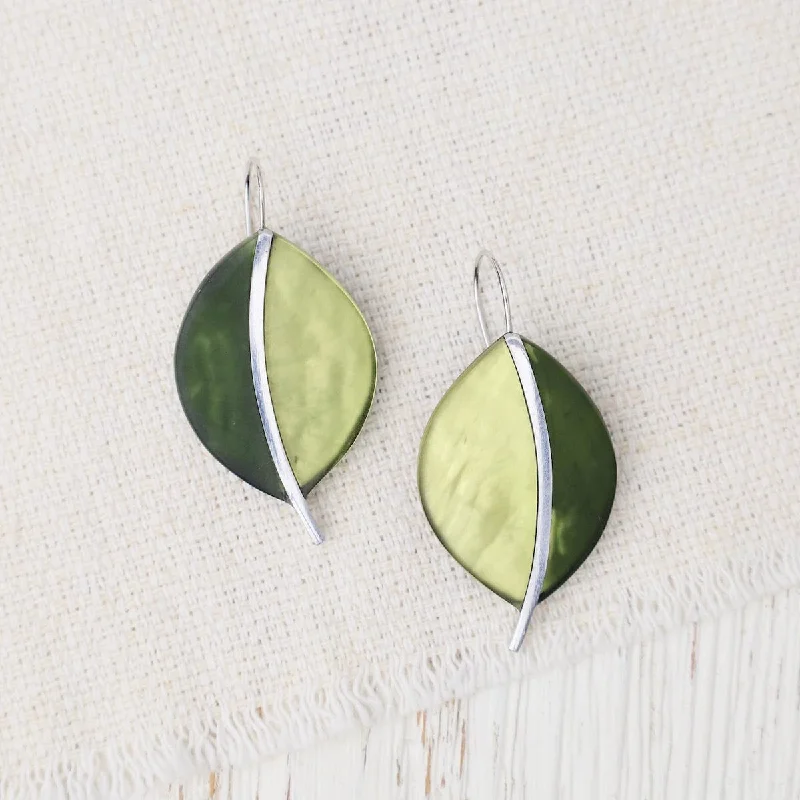 Two Tone Green Leaf Earrings