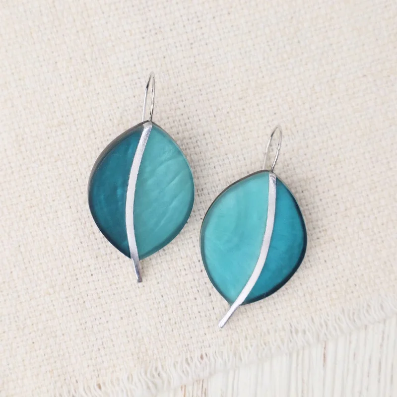 Two Tone Teal Leaf Earrings