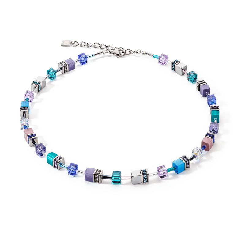 Turquoise & Purple Cat Eye GeoCube Necklace