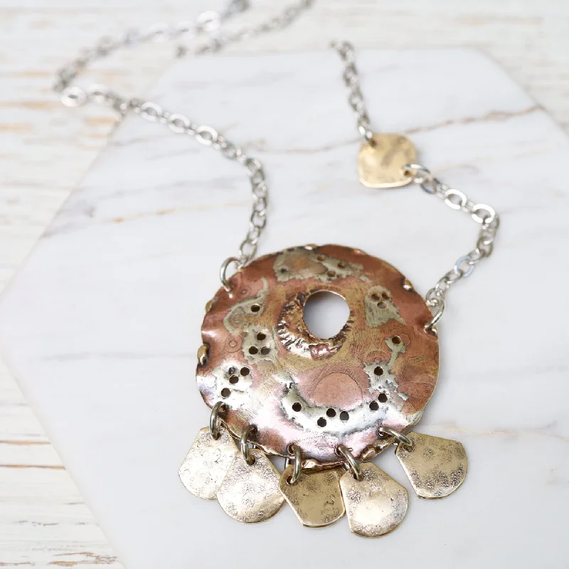 Mixed Metal Medallion Necklace with Discs