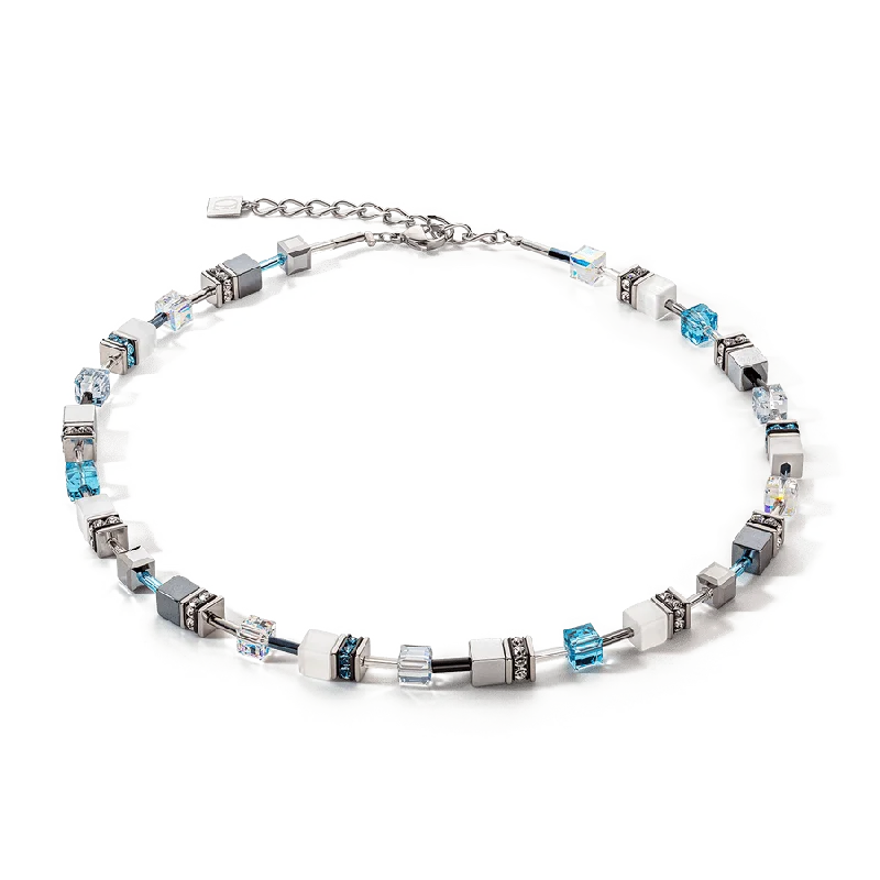 Aqua Monochrome GeoCube Necklace