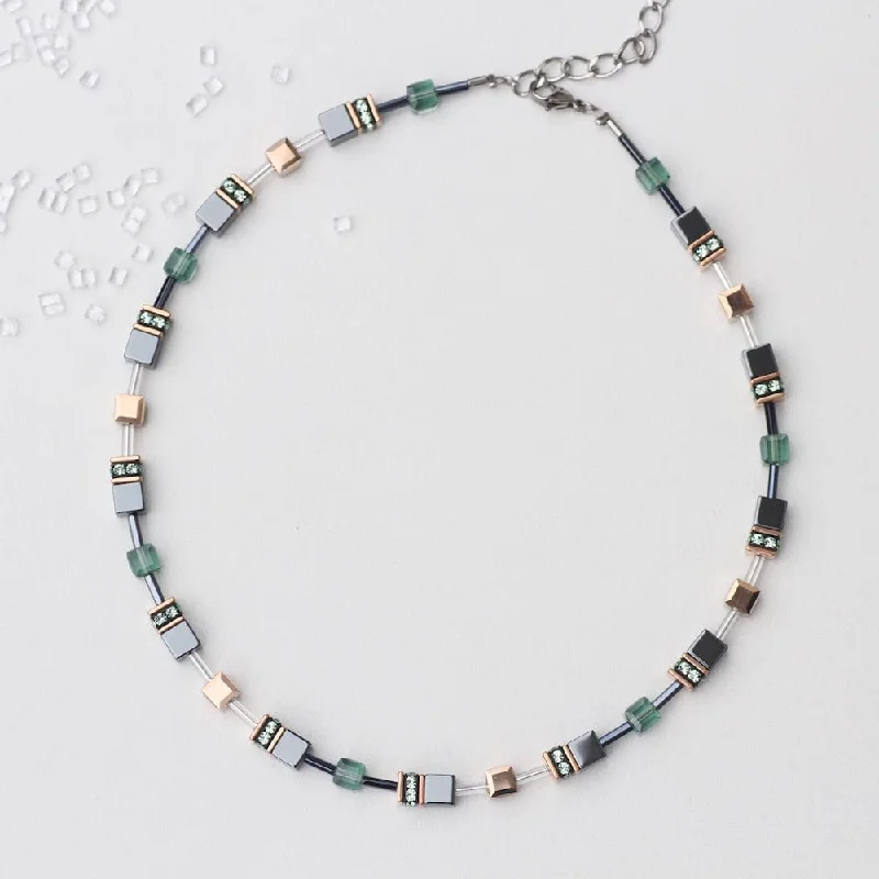 GREEN AND HEMATITE GEO CUBE NECKLACE